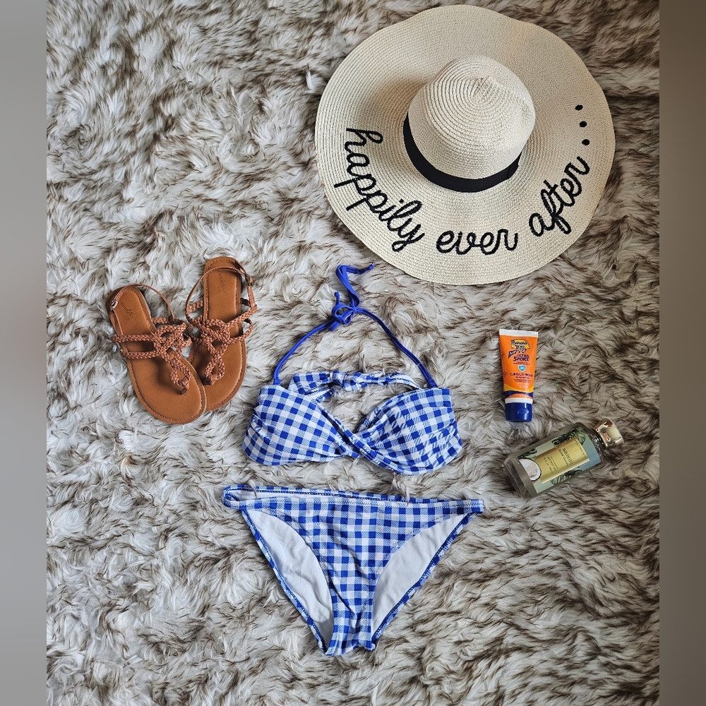 Green Coast Brand Gingham Blue Bikini Size 8 top and bottom